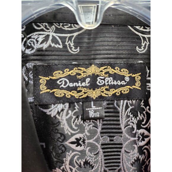 Daniel Ellissa Mens Dress Shirt  Large Black Printed Satin Long Sleeve Clublwear - Picture 3 of 7